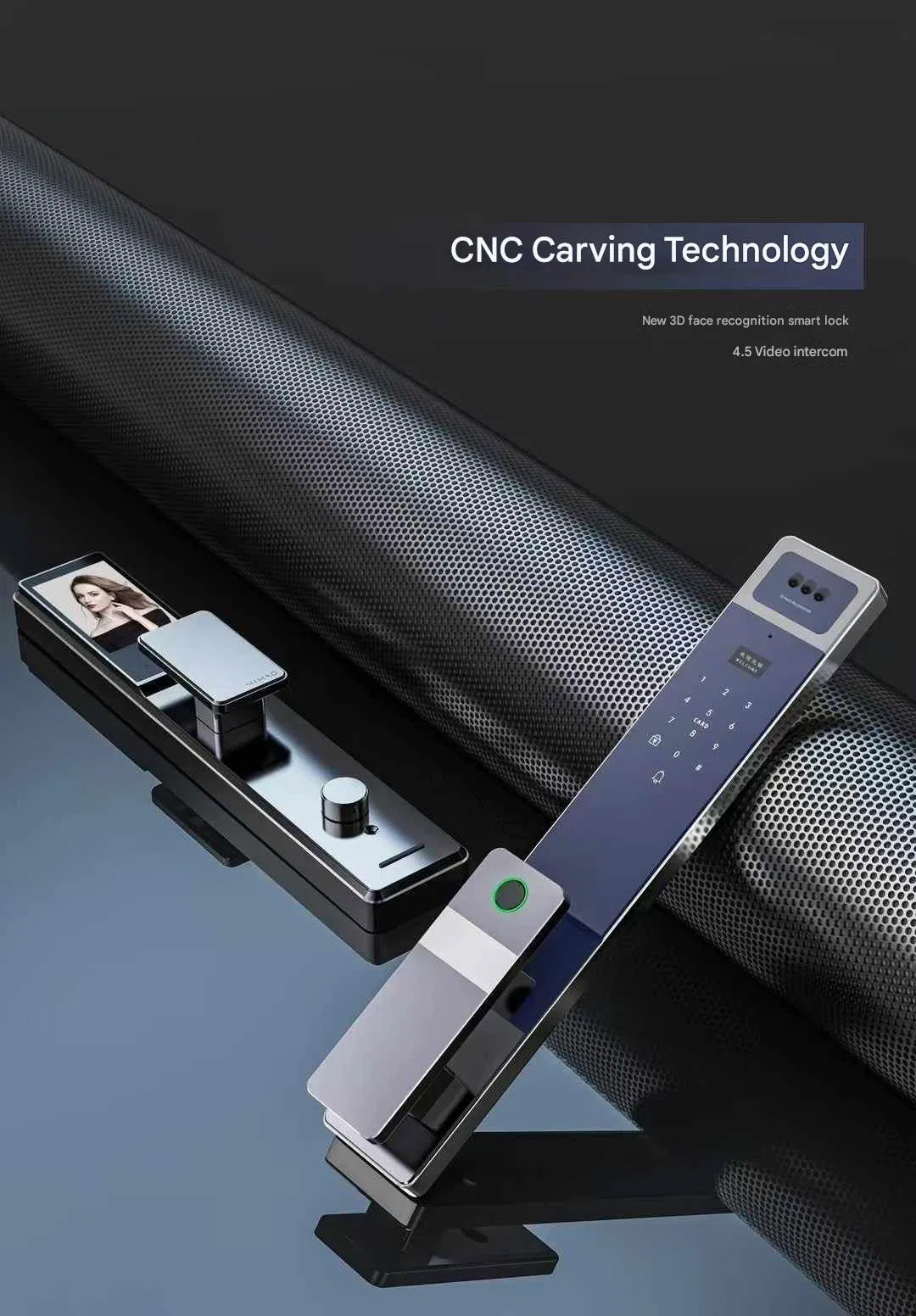 Intelligent Biometric Tuya Aluminium CNC Visual Intercom Smart Lock 3D Face Recognition