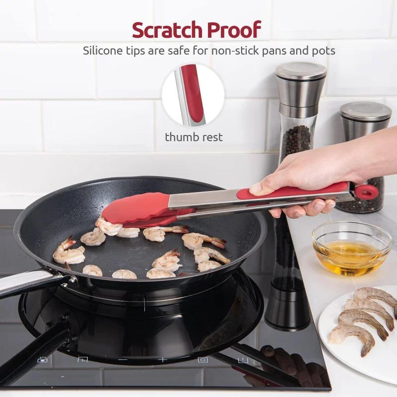 Kitchen Silicone Tongs BBQ Grilling Tong Cooking Salad Bread Serving Tong Non-Stick Barbecue Clip Clamp Stainless Steel Tong