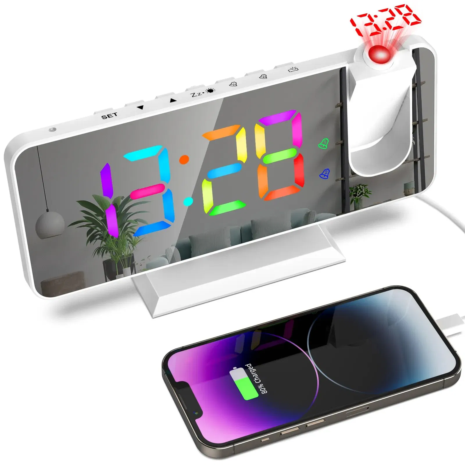 RGB Color Changing Table Desktop LED Clocks Loud Digital Alarm Clock