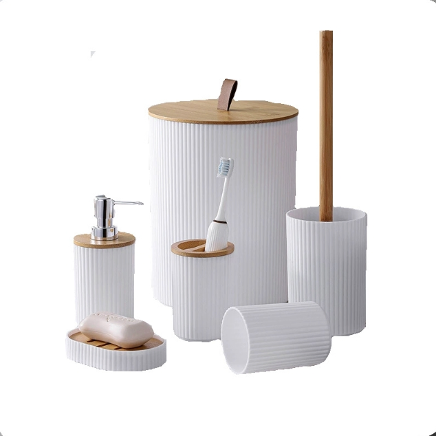 Bathroom Accessories Set 6PCS Toilet Brush, Trash Can & Soap Dispenser
