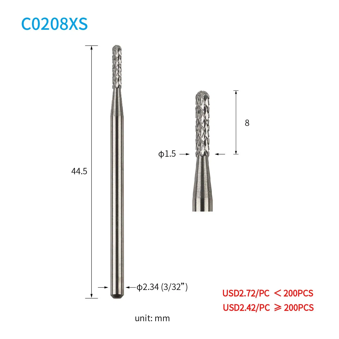 C0208xs Mini Round Nail Beauty Deco Removing Tungsten Carbide Nail Drill Bits