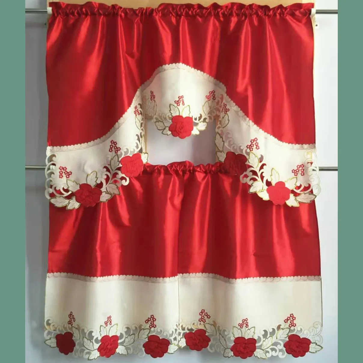 Patch Rose Flowers Embroidery Kitchen Curtain for Your Cozy Kitchen