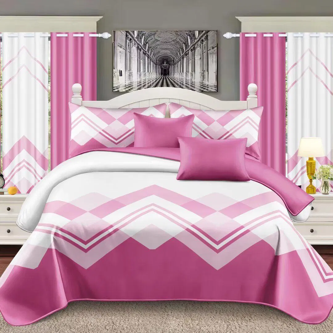 Cheap 11 PCS Bedding Set Bed Sheets Double Pillowcases Red Stripe Printing Bed Cover Quilts Curtains Microfiber Polyester Home Textile Quilted Bedspread