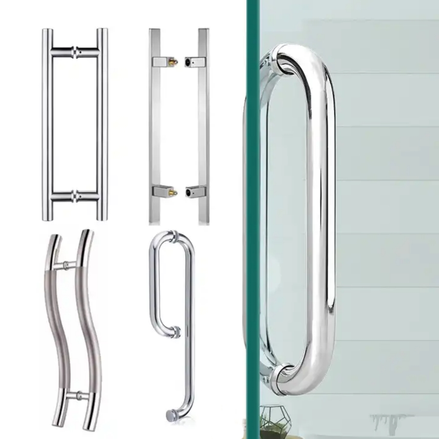 Modern Long Pull Handle Offset Doors Stainless Steel Glass Door Pull Handle with V Foot