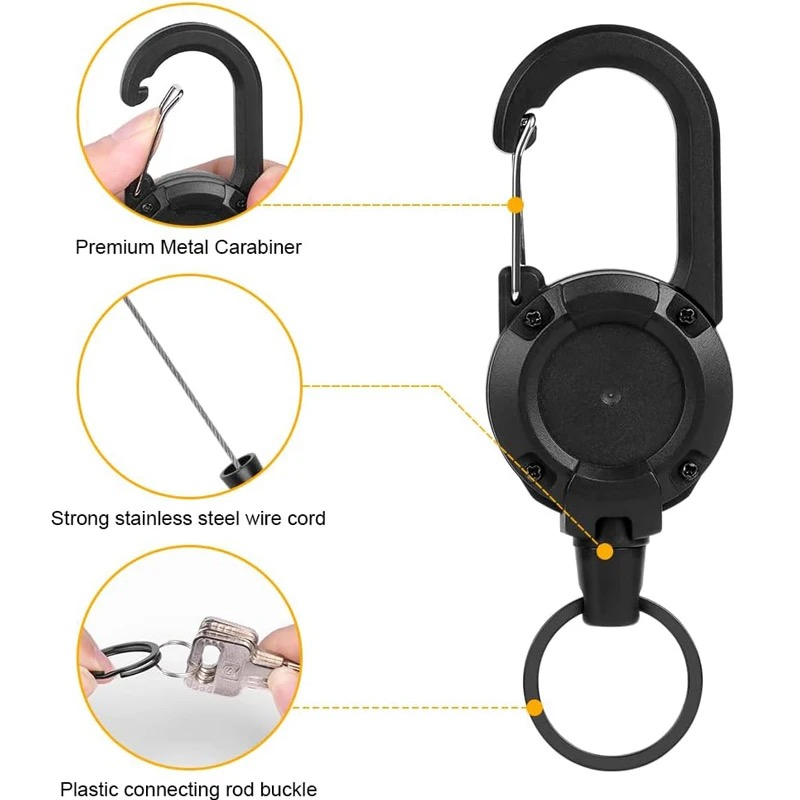 Wire Rope Buckle Retractable Badge Holder Retractable ID Badge Reel for Nurse, Metal Easy-to-Pull Buckle Rope Sporty Elastic Key