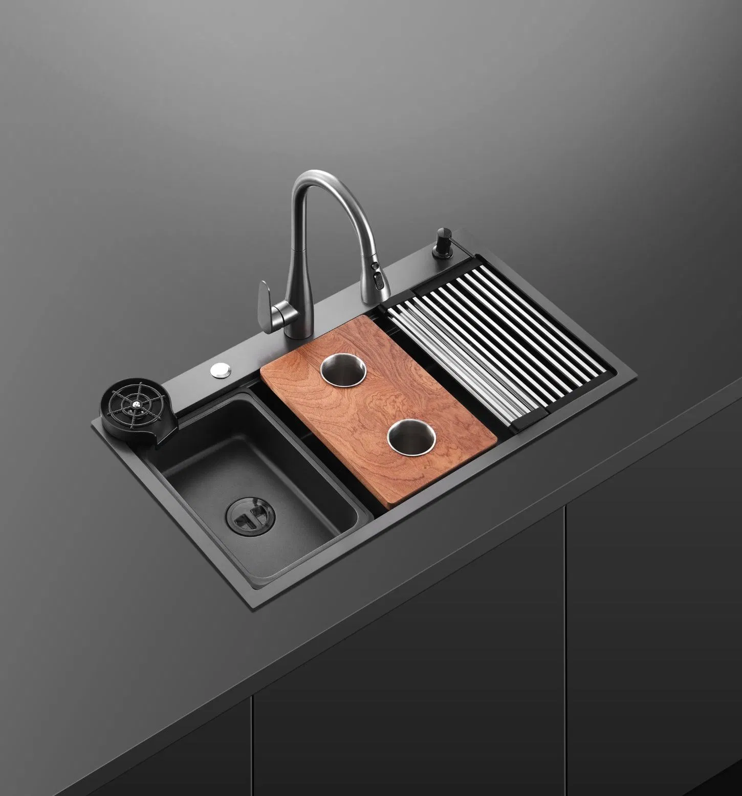 Advanced 304 Stainless Steel Smart Kitchen Sink Handcrafted with Digital Faucet and Glass Washer