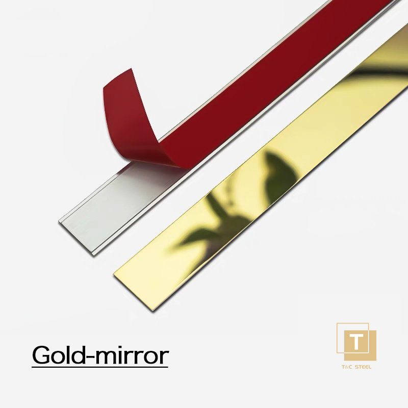 T&C Profiles35 Popular PVD Gold Brushed Flat Metal Stainless Steel Trim Strip Decorative Tile Trim Strip for Interior Decoration