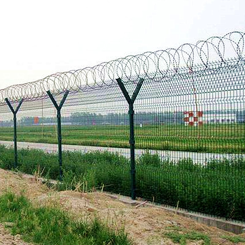 Y Post High Security Welded Airport Fences with Razor Wires for Airport Perimeter Protection