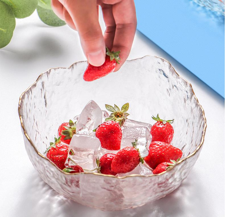 Colorful Salad Fruit Ice Cream Yogurt Bowl Light Explosion Proof Crystal Glass Bowl with Gold Rim