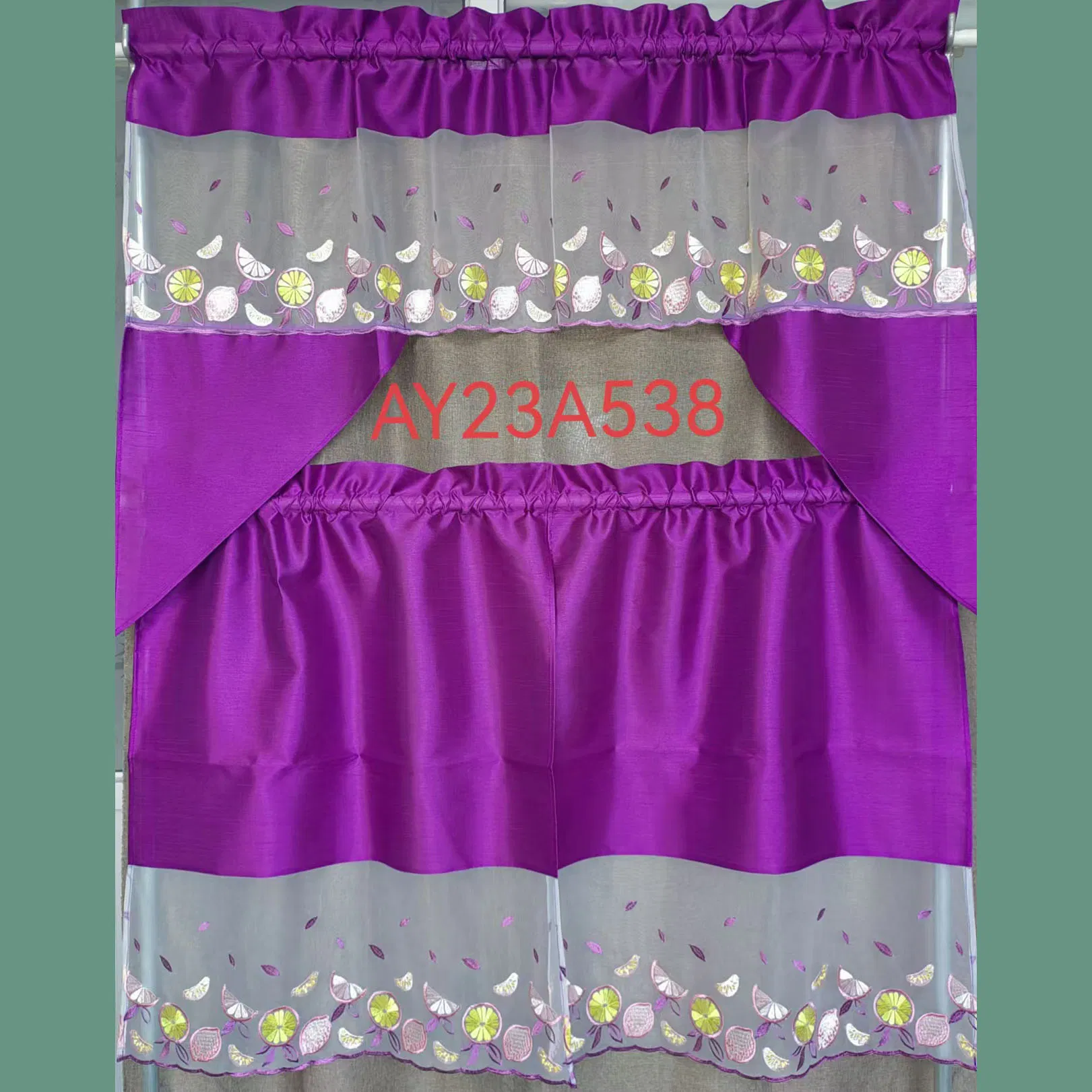 Embroidery Fruit and Purple Backdrop Kitchen Curtain