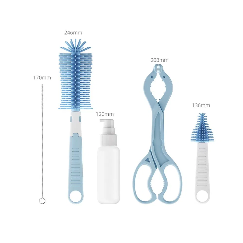 Hot Selling Portable Multi-Functional Baby Milk Bottle Cleaning Brush and Drain Rack Set Baby Bottle Drying Rack