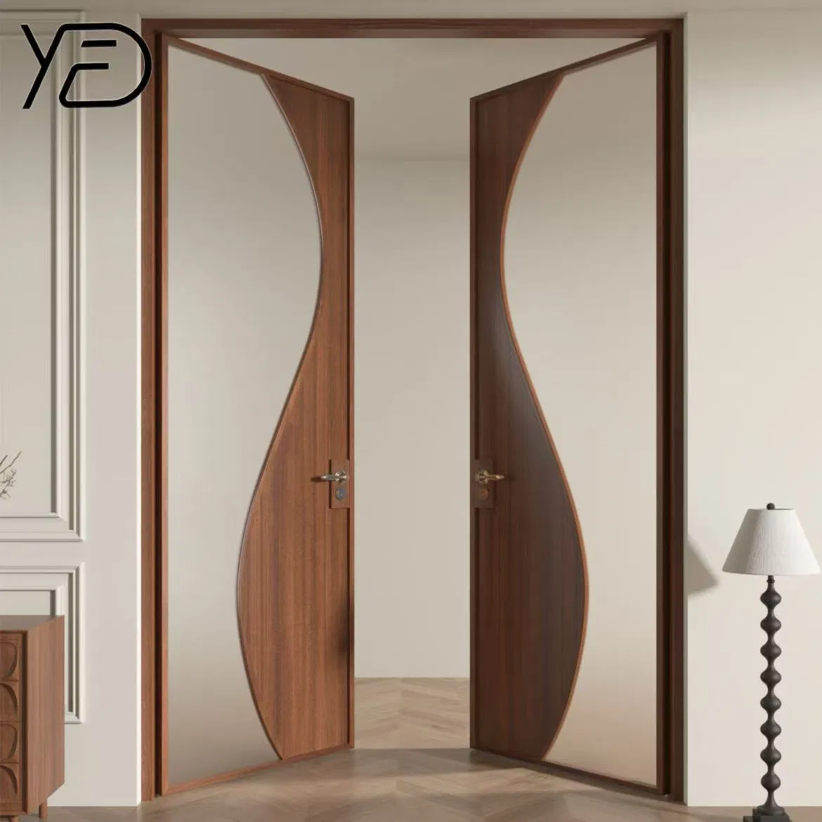 Customized Wood Solid Waterproof and Fireproof Interior Glass PVC Entrance Door for Bedrooms Kitchens Bathrooms Hotels