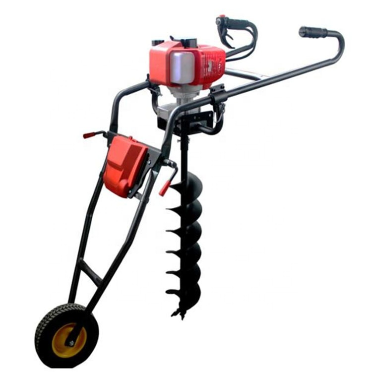 Gasoline Ground Drill Hand Push Type Earth Auger with Wheel Earth Auger Drill Tree Planting Digging Machines
