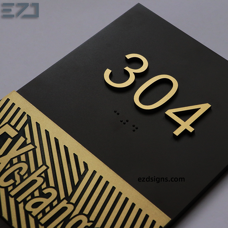 Custom Door Room Number Braille Ada Signage for Hotel Apartment Toilet