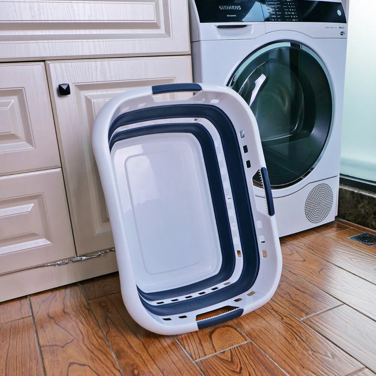 40L Gray Hot Selling Large Capacity Collapsible Plastic Storge Basket, Washing Tub
