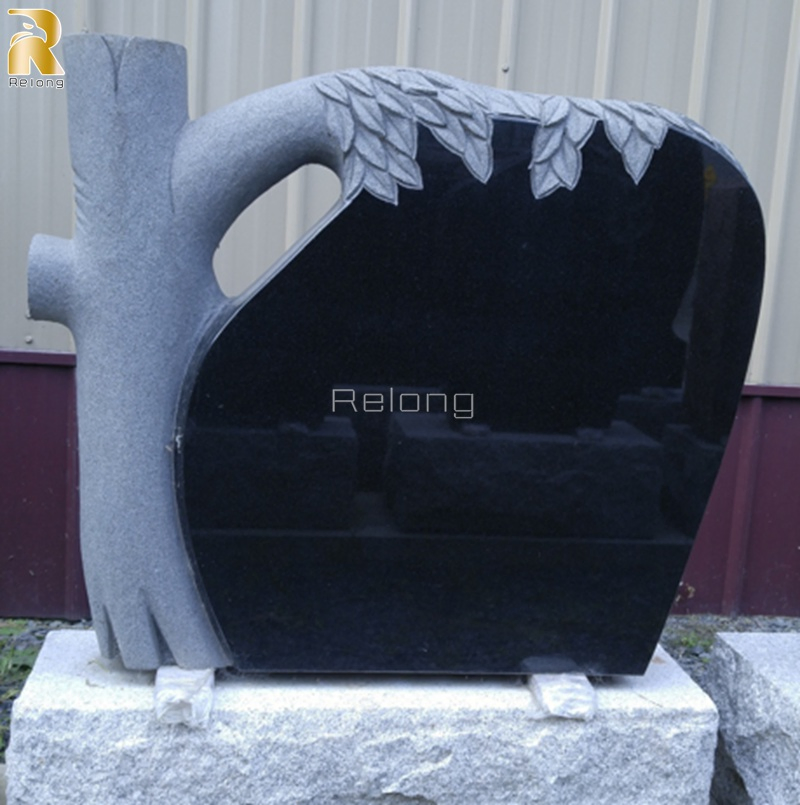 New Design Hand Carved Black Flower Monument Tombstone for Sale