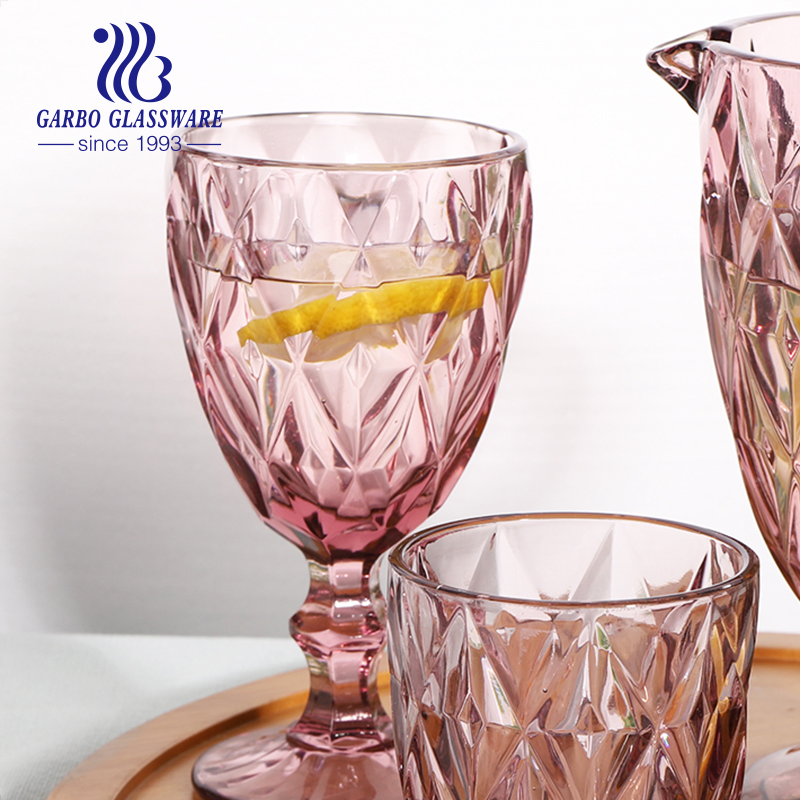 Pink Solid Glassware Set 7PCS Glass Drinking Set Colored 11oz Glass Pitcher Stemware Glass Goblet Flute Glass Goblet Wholesale Gift Order Glassware Set