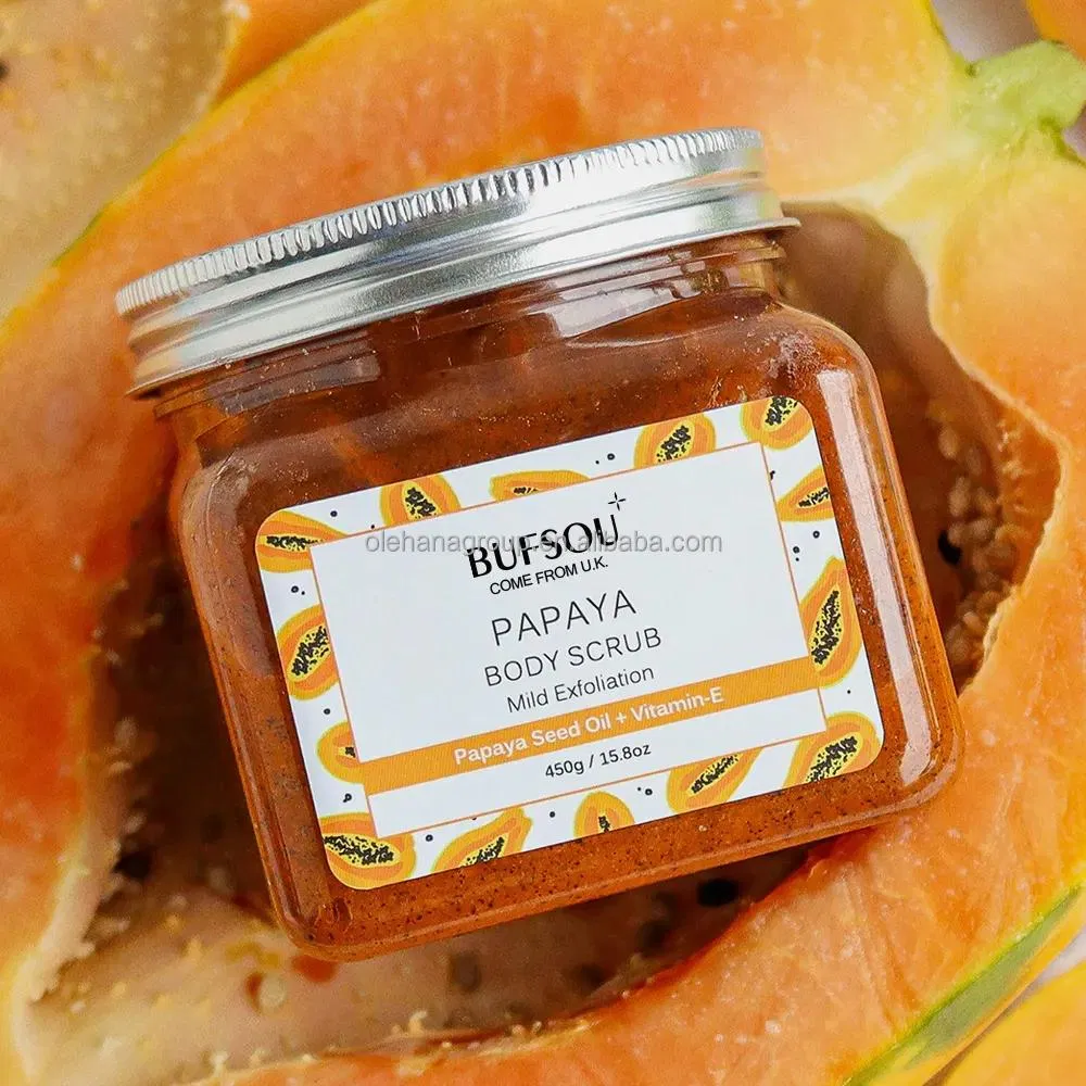 Custom Private Label Natural Organic Vegan Papaya Face Scrub Dark Spots Whitening Exfoliating Fruit Sugar Body Scrub