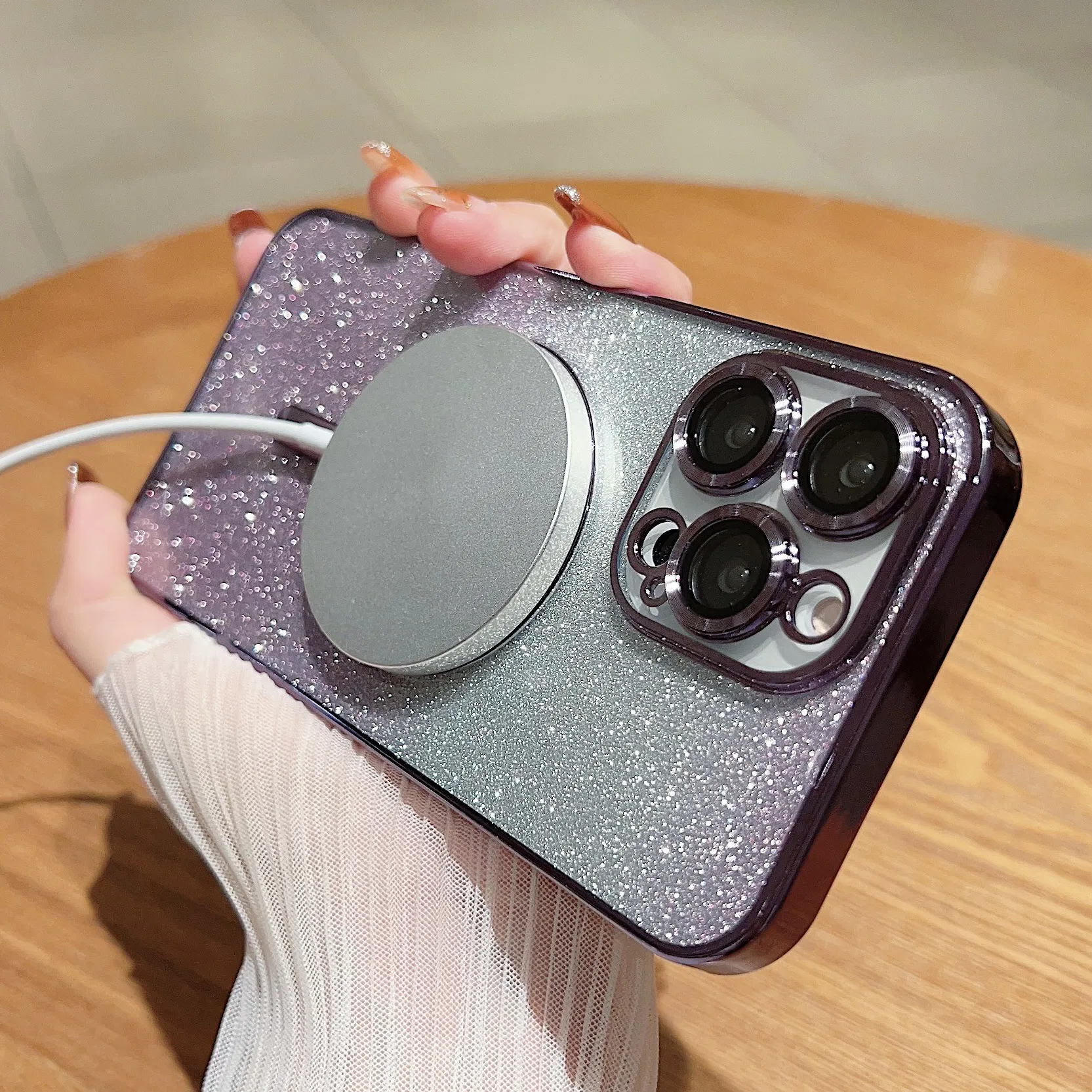 Чехол для iPhone с градиентом и блёстками, MagSafe