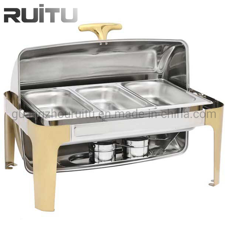 EU/Us Style Stainless Steel Perforated 1/3 Gn Pan Gastronorm Food Containers Gold Leg Chaving Dish Electric Buffet Chafing Dishes in Dubai Food Warmer Equipment