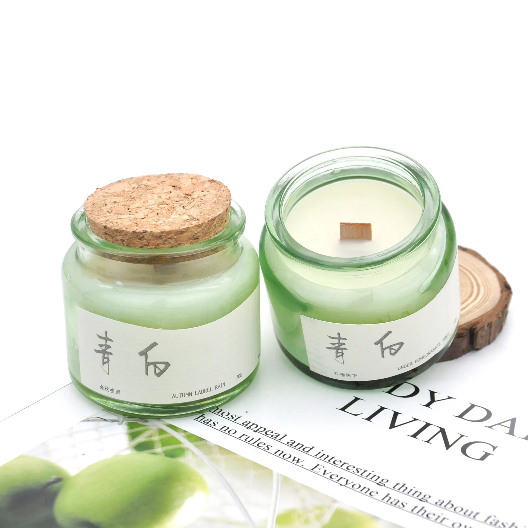 DIY Heat Resistant Green Clear 70g Candle Vessel Container Empty Glass Candle Jar with Cork Lid