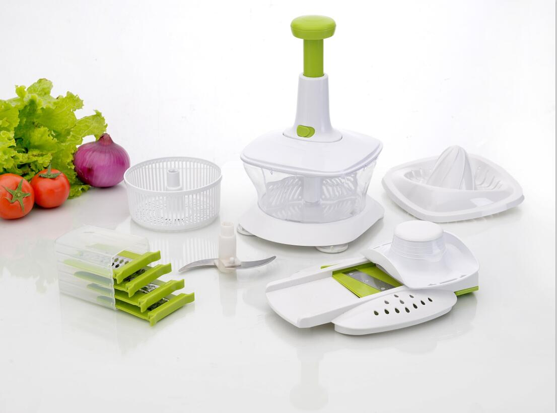 All-in-One Multi-Functional Food Processor Salad Chopper, Slicer and Grater, Whisk, Spinner and Juicer