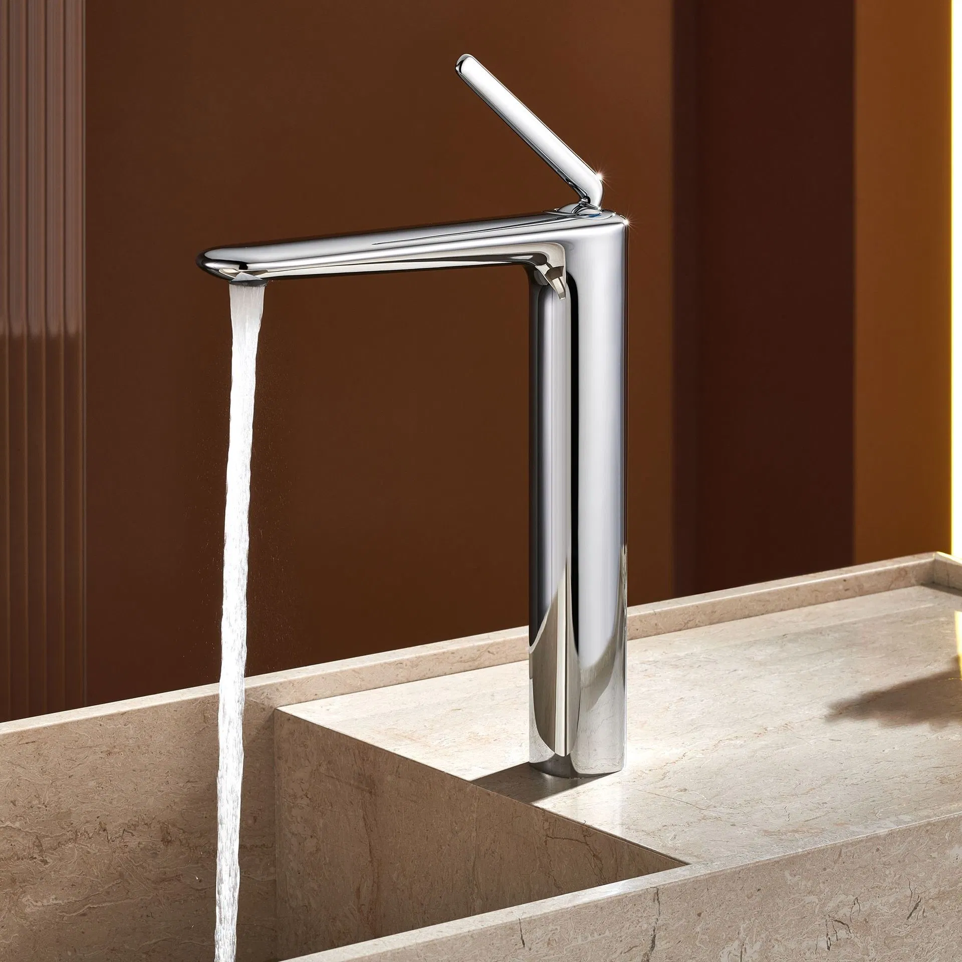 Brushed Rose Gold Coating Deck Mounted Single Hole Basin Mixer Hot Cold Water Tap Ceramic Cartridge Brass Tall Faucet