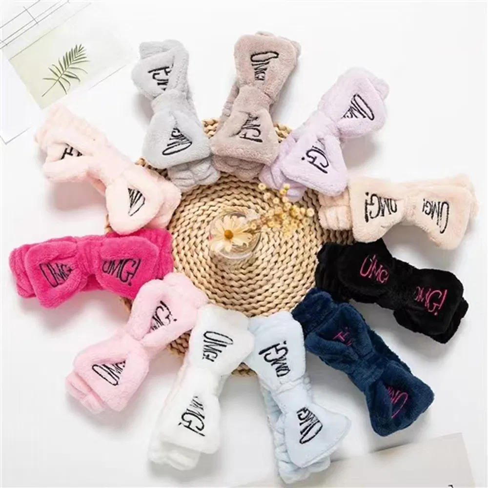 Customizable Multicolor Coral Fleece Bow Soft Elastic Girls Makeup Washing Headband