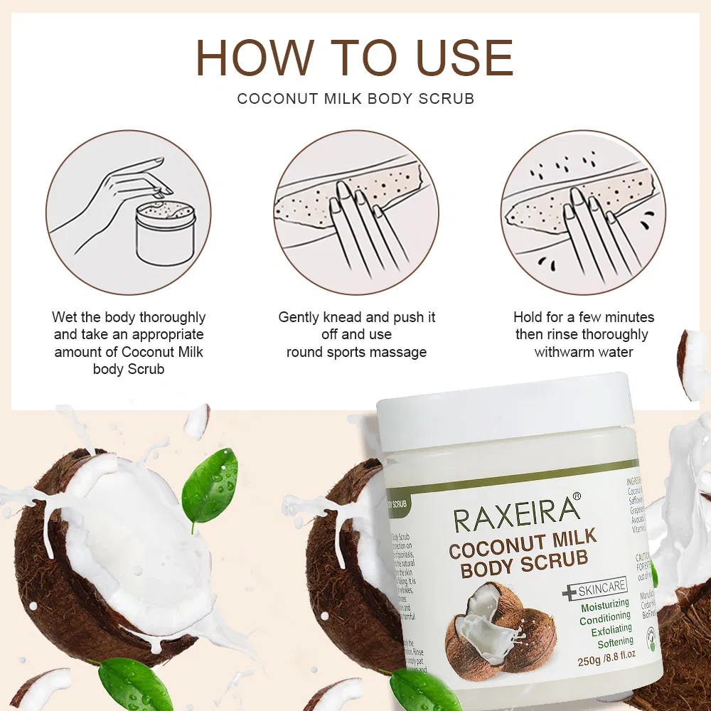 250g Private Label Whitening Removing Chicken Skin Coconut Milk Body Scrub