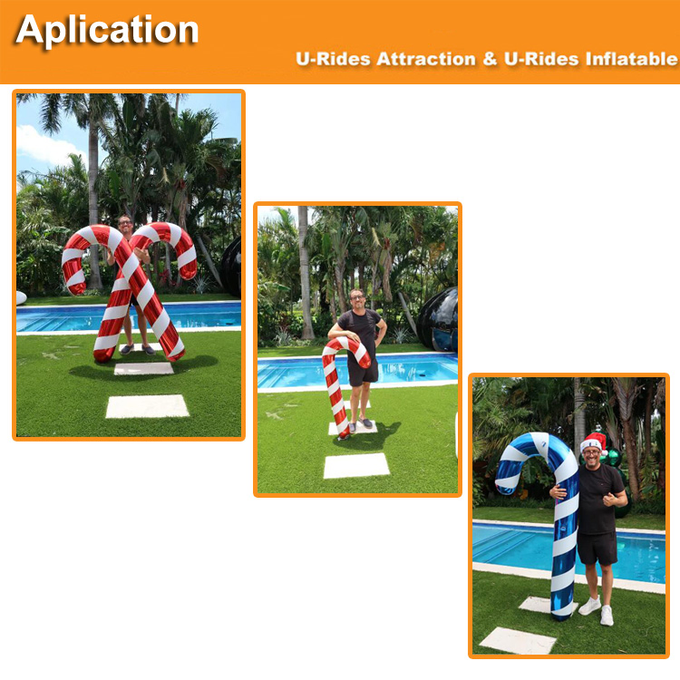 Large Outdoor Inflatable Christmas Balloons Decoration PVC Mirror Candy Canes