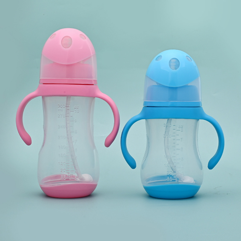 Premium Wide Neck Baby Bottle with Straw and Handle