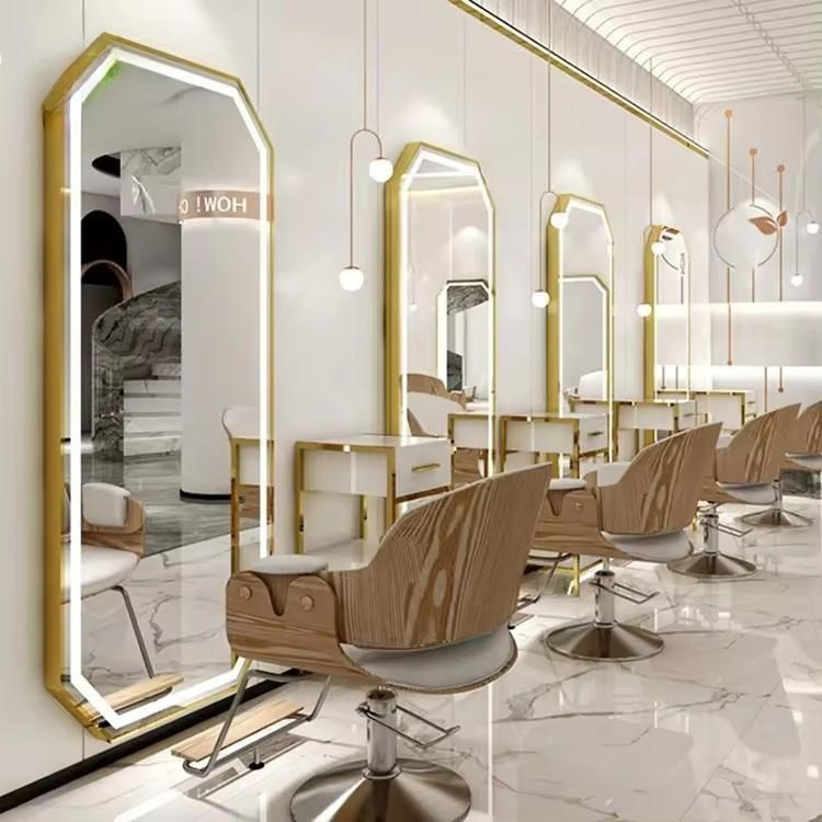 Salon Mirror Stainless Steelbarber Wall Mounted Barber Chair LED Mirror