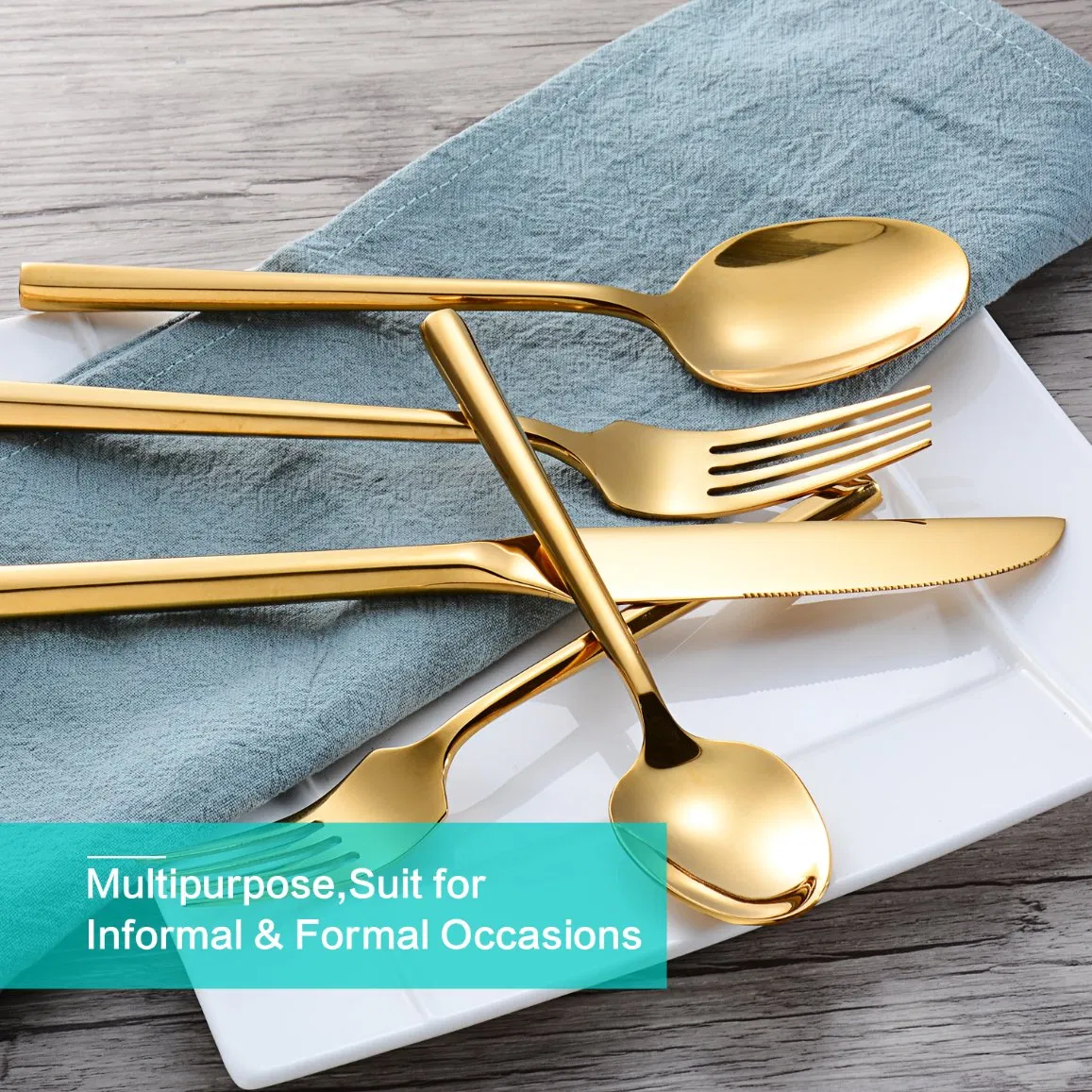 Wholesale Stainless Steel Hexagon Thick Handle Gold Cutlery for Wedding