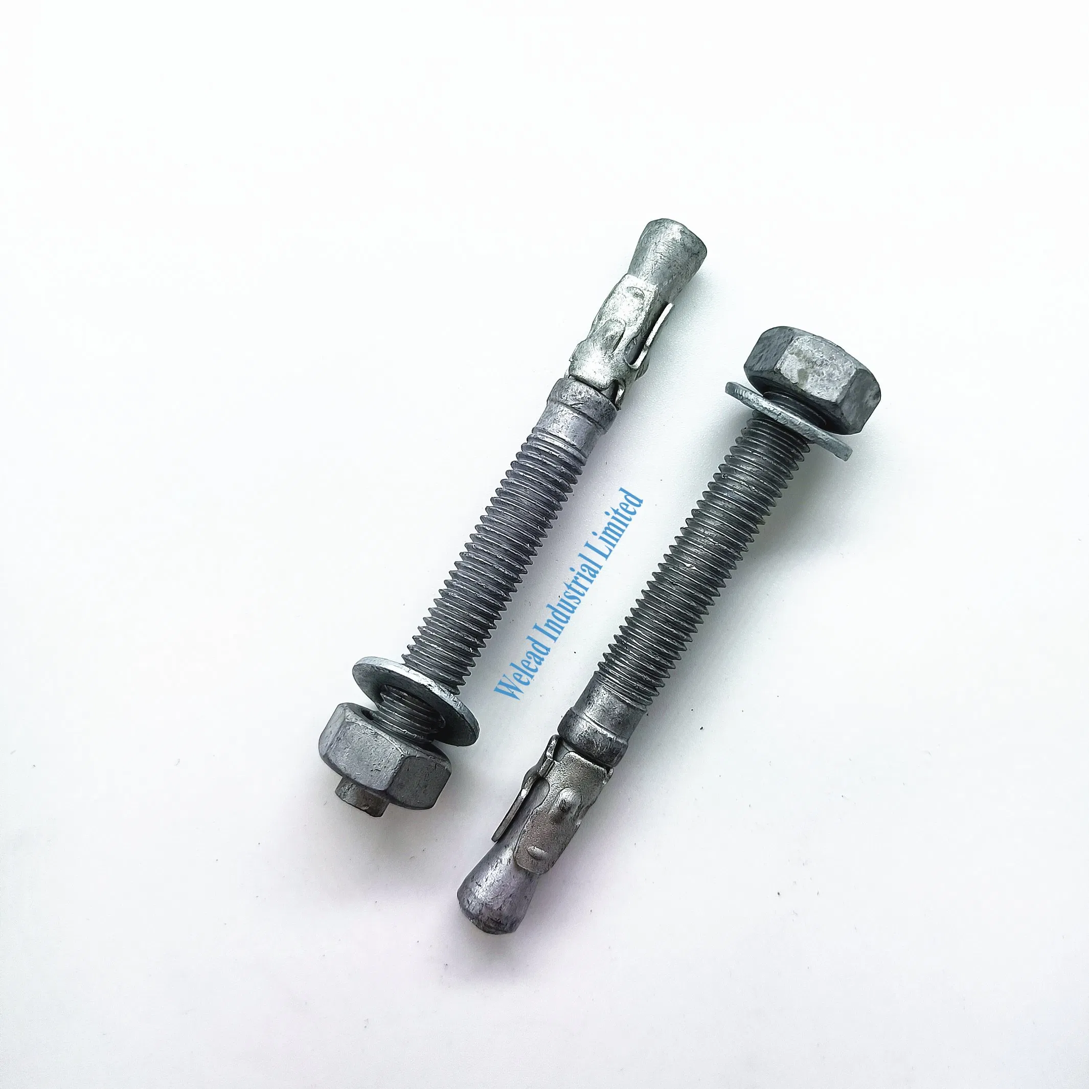 M10X90 HDG Wedge Anchor Throughbolt Expansion Concrete Fastener Carbon Mild Steel Thread Bolt Hot Dipped Galvanization Zinc Coating China Exporter