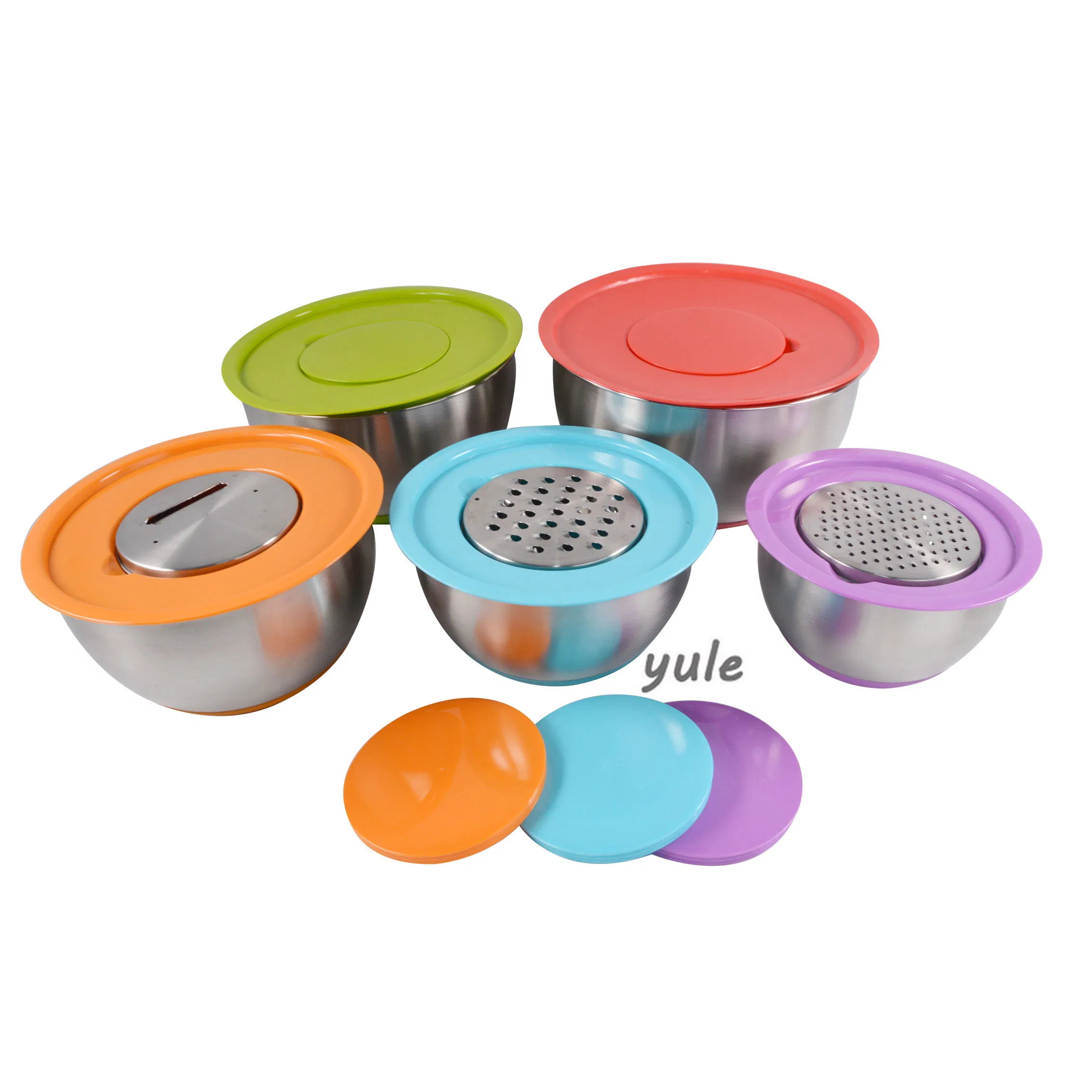 House Cooking with Multi-Function Lid Stainless Steel Nesting Mixing Bowl with Grater