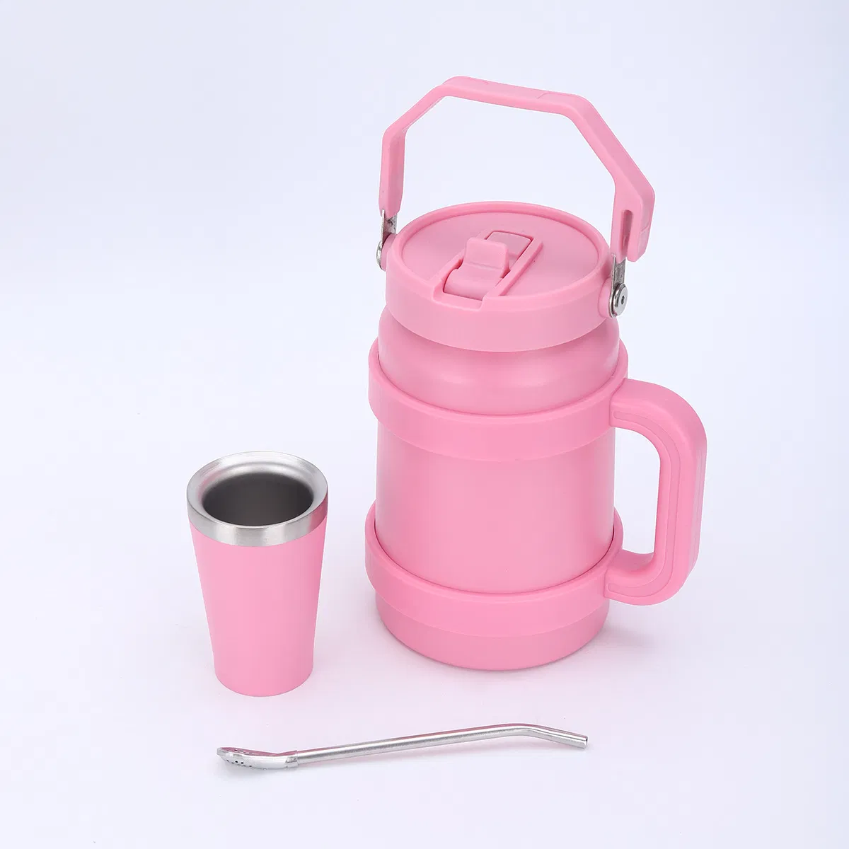 New Design Large-Capacity 1200/1500/1800ml Double Wall Insulated Cup Straw Cup Stainless Steel Water Bottle Vacuum Flask Thermo with Handle
