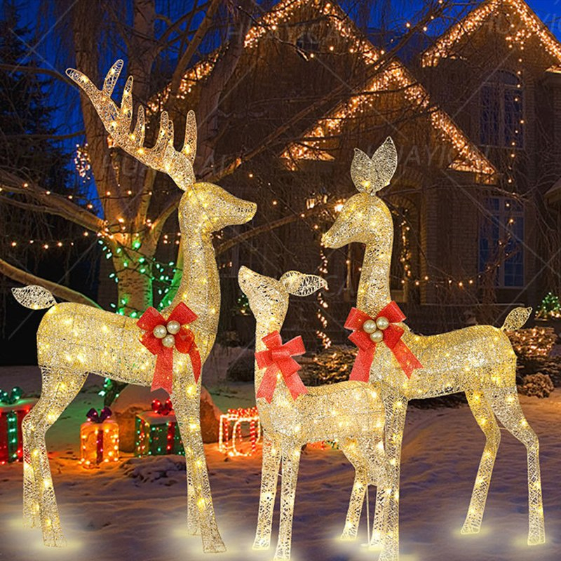 Светящиеся железные оленьи фигуры на Новый год, набор из 3 шт