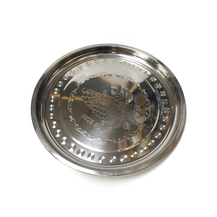 Cheap Round Stainless Steel Storage Ttrays & Fruit Tray with Pattern