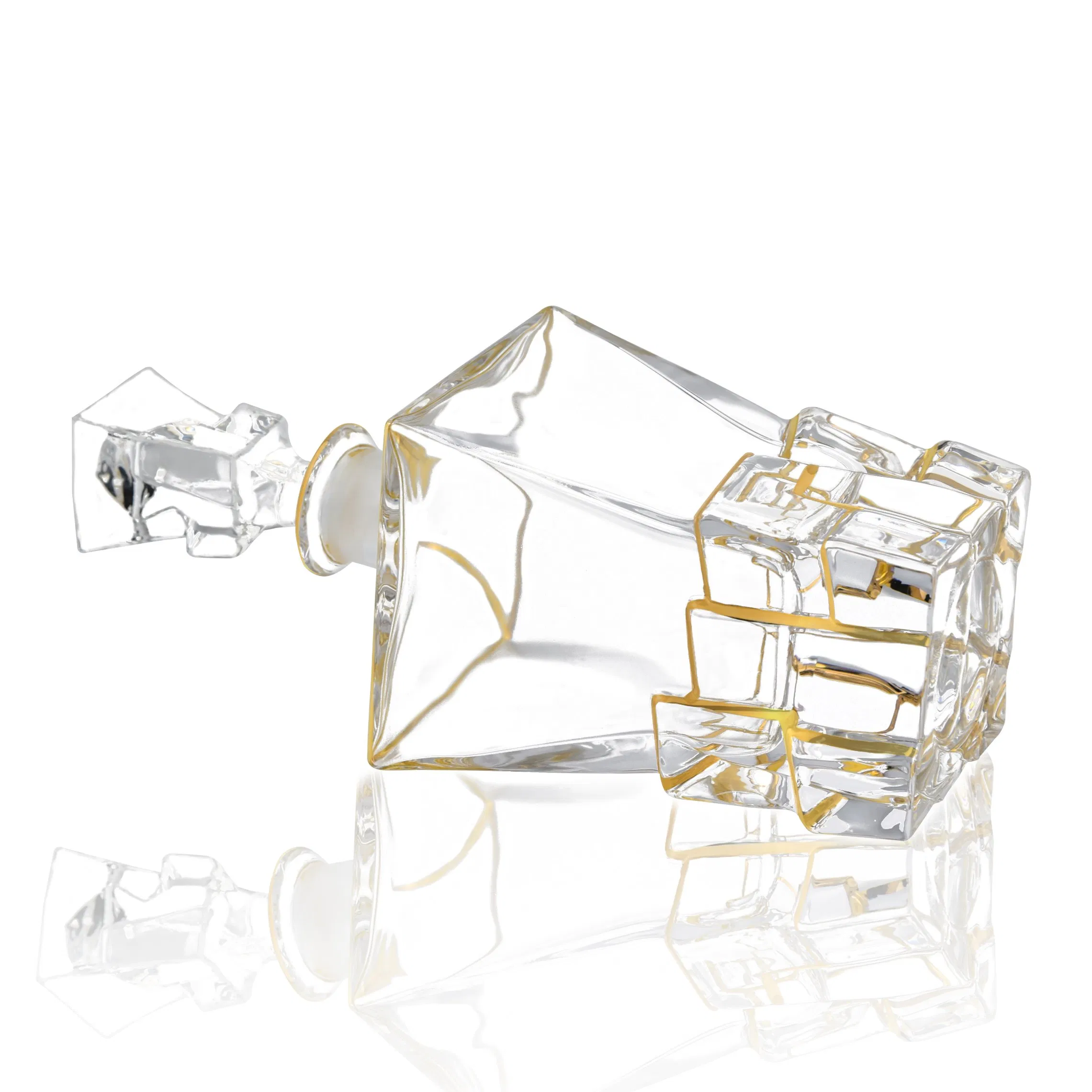 Euro Ice Cube Style Glass Gold Plated Whiskey Decanter Bottle