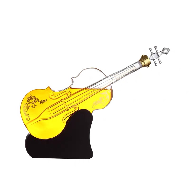 Creative New Year Gift Valentine's Day Gift Unique Violin Whiskey Bottle Wine Decanter Gift Set with Wooden Base