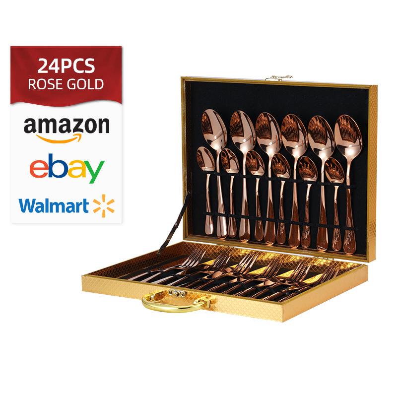 Cutlery Set Knife Fork Spoon Cutlery 24PCS Flatware Sets Stainless Steel Set Gold Silverwaret for Wedding