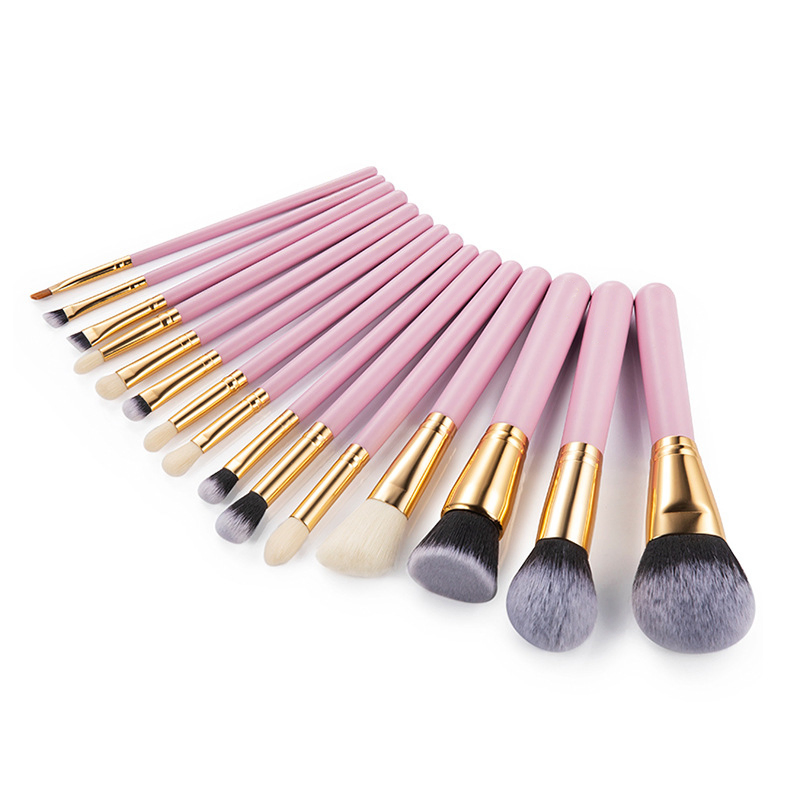 15PCS Sets Makeup Brushes Portable Beauty Tools High-Grade Wooden Handle Makeup Brushes with Pink Makeup Bag