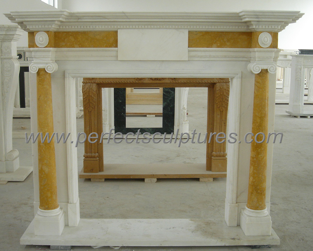 Freestanding Stone Carving Marble Fireplace with Column Pillar (QY-LS707)