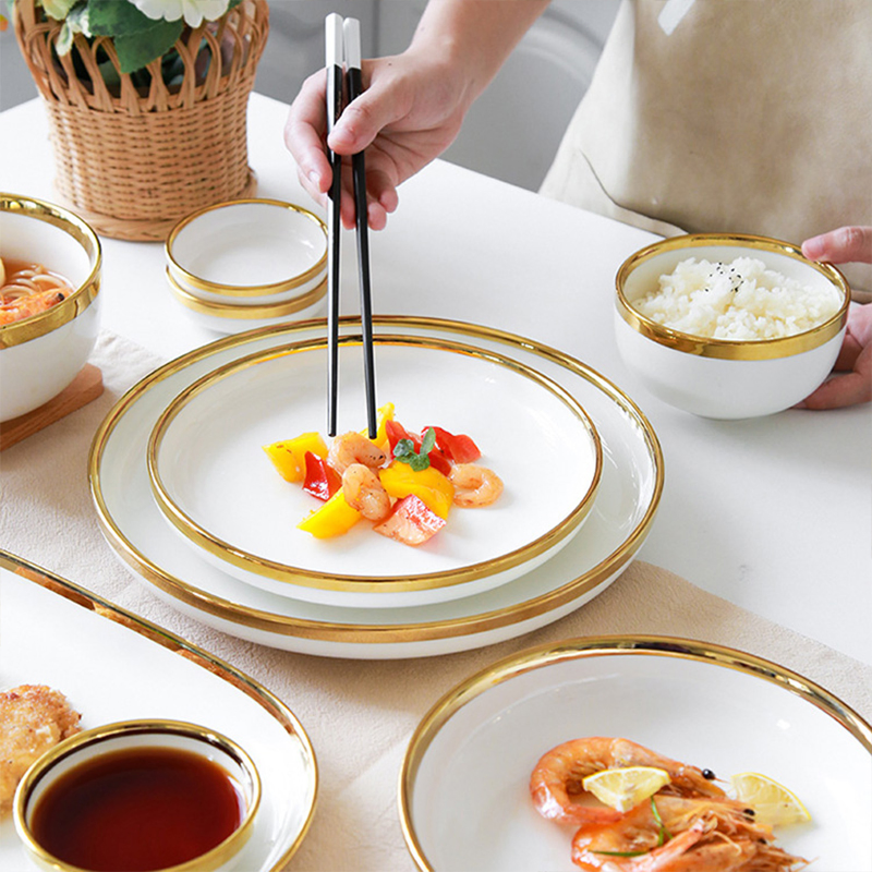 Nordic Gold Rim Best Ceramic Dinner Dishes & Plates Pearl White Porcelain Vs Ceramic Dinnerware Sets