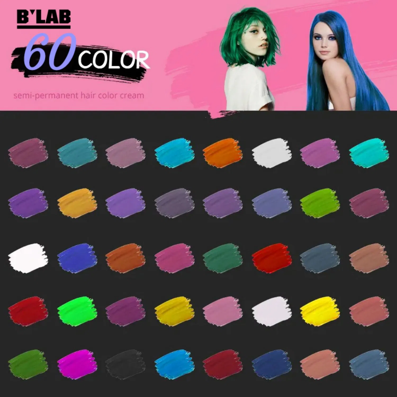 60 Colors Hair Color Professional Cover Grey Hair Semi Permanent Color Cream