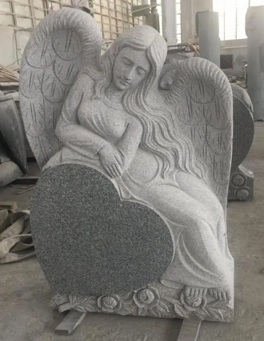 European Engraved Gravestone Western Style Angle with Heart Monument Tombstone