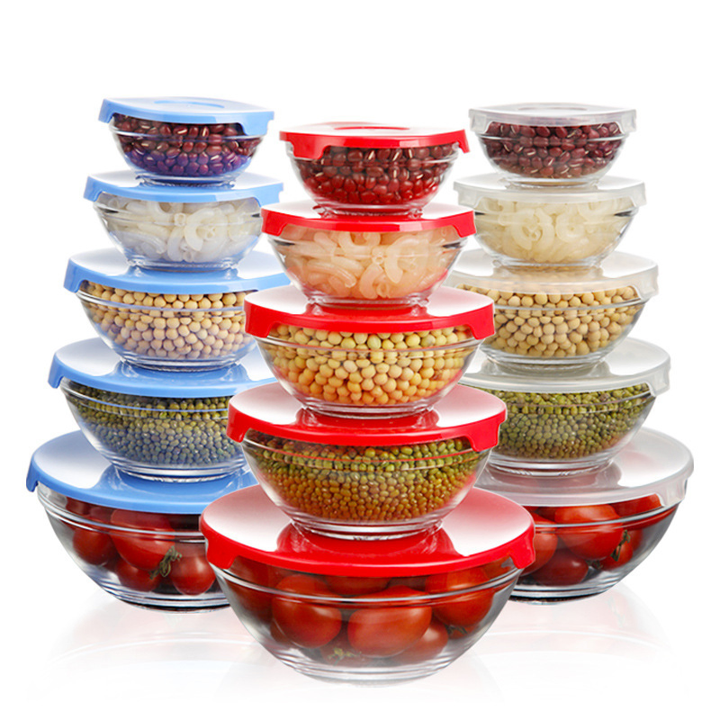 5PCS Set of Disposable Glass Tableware Food Storage Lid Bowl for Kitchen