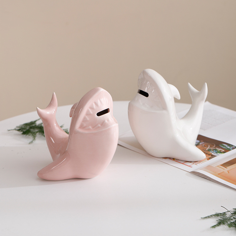 Handmade Ceramic Shark Piggy Bank for Fun Home Decor