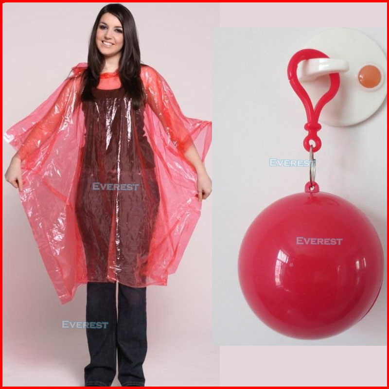 Key Chain PE Clear Plastic Disposable Emergency Rain Poncho for Camping