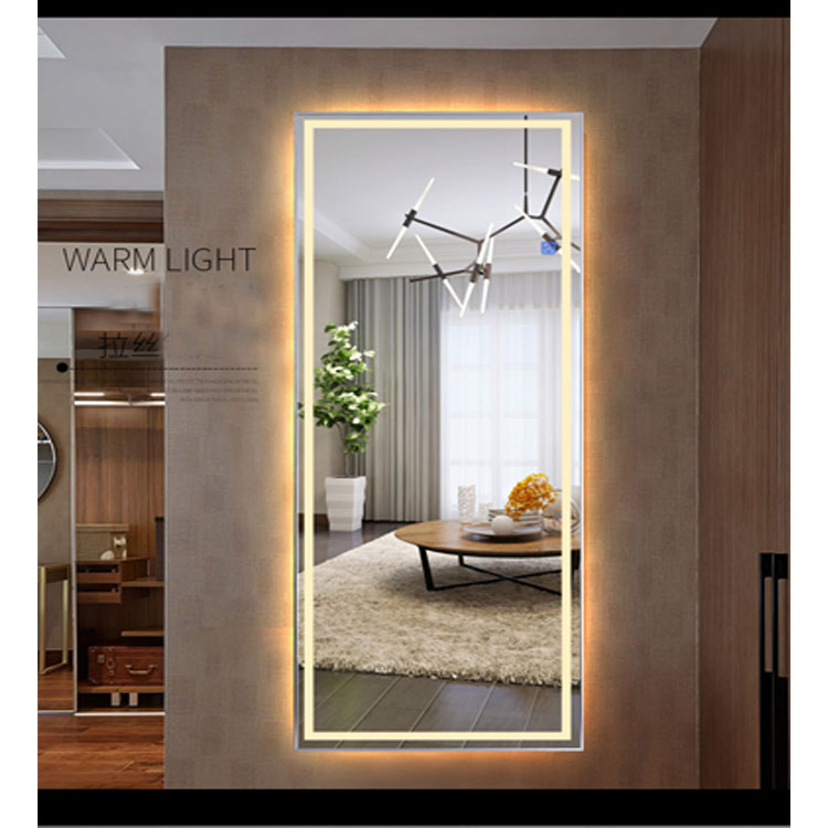 Metal Frame Wall LED Full Length Floor Standing Dressing Hotel Furniture Decoration Silver Makeup Smart Mirror